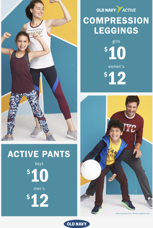 Today Only (9/08) at Old Navy** $10/12 Compression Leggings for