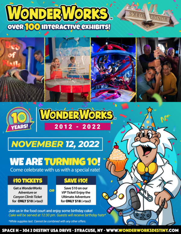 Wonderworks Destiny USA is Turning 10! Destiny USA