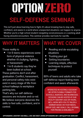 Flyer Join Our Option Zero Self Defense Seminar